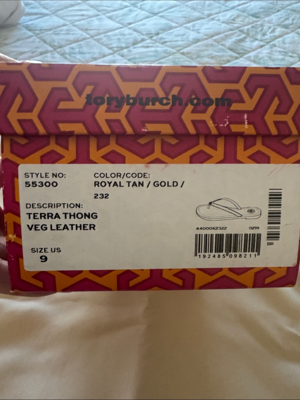 Tory Burch Brown Leather Logo Thong Sandals with Gold Accent - Picture 2 of 5